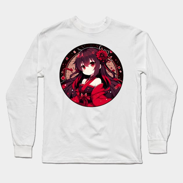 Japanese Anime red Long Sleeve T-Shirt by Japanese Fever